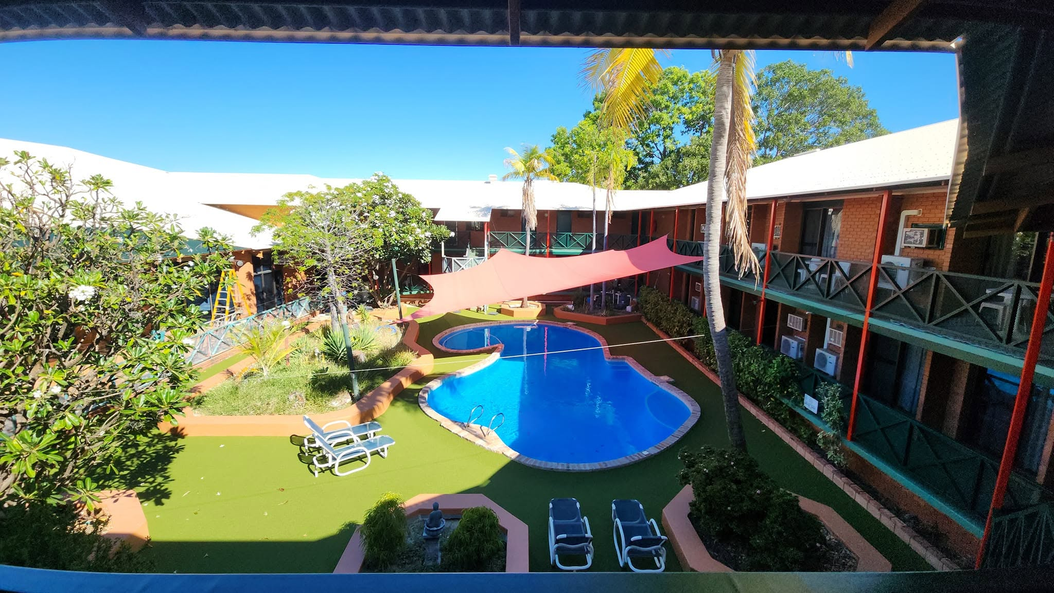 Poolside resort turf around a pool at King Sound Resort, Derby
